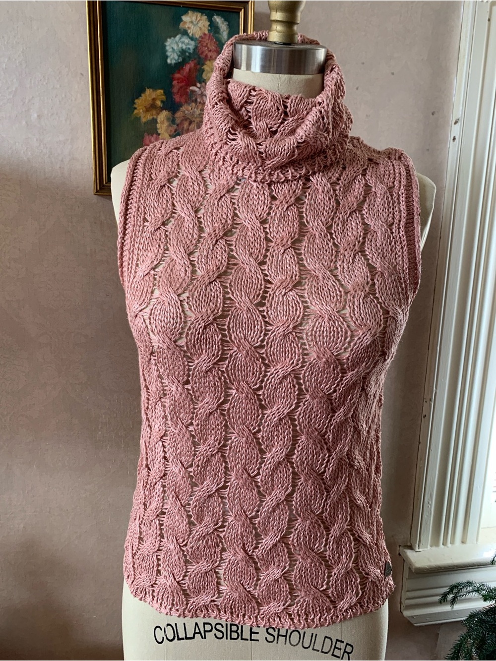 CHANEL Sleeveless Cable Knit Turtleneck - Dusty Rose - Picture 1 of 7